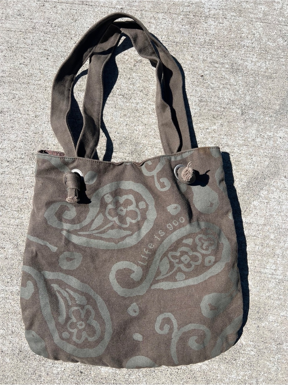 Life Is Good Brown and Sage Paisley Canvas Tote
